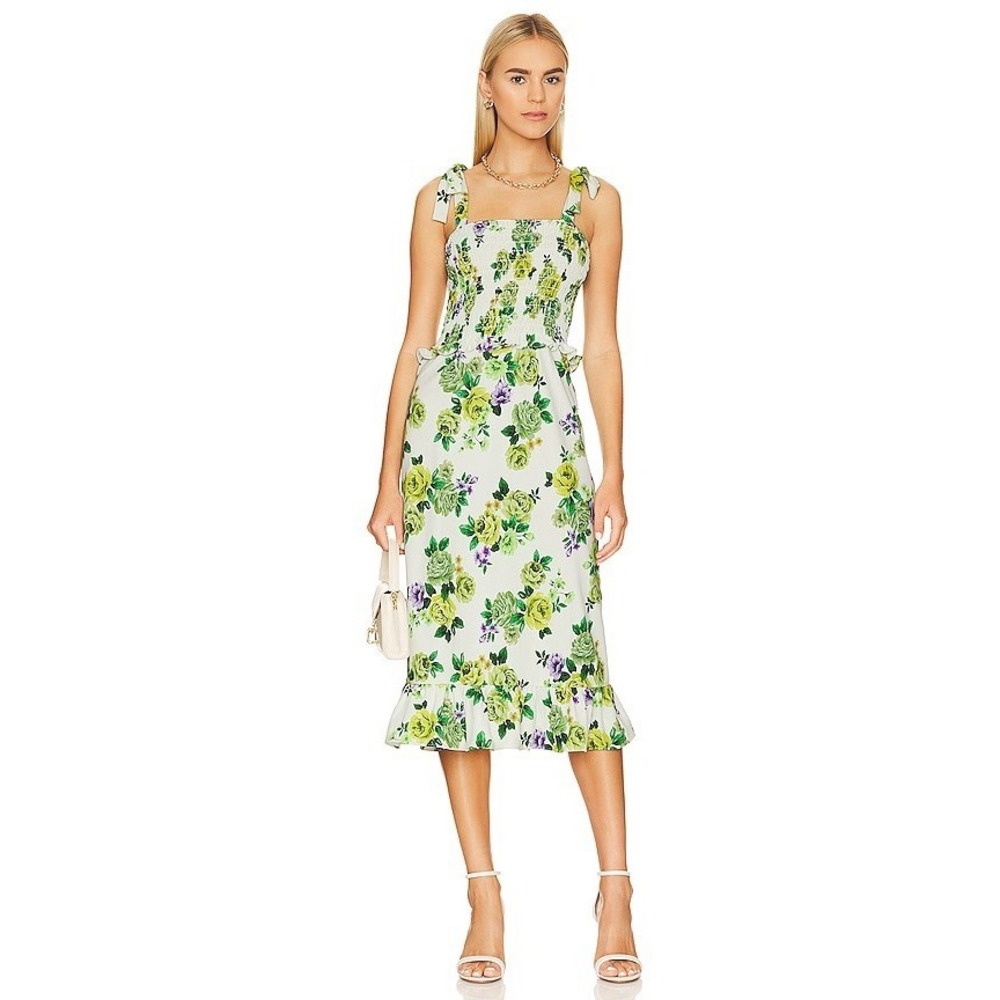 AMANDA UPRICHARD x REVOLVE Gaia Dress Veranda Floral Smocked Ruffle Midi S